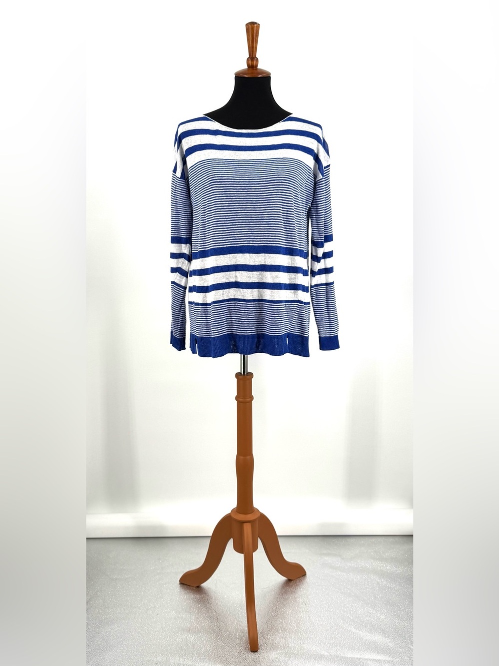 Lilly Pulitzer Linen Camilla Boatneck Blue White Striped Sweater Size M